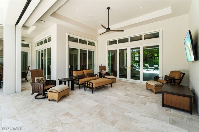 493 Myrtle Rd, Naples, FL 34108 - view of patio with french doors, an outdoor living space, and ceiling fan