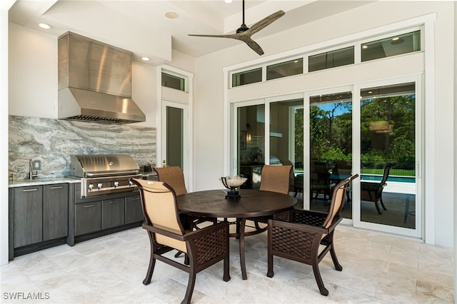 493 Myrtle Rd, Naples, FL 34108 - dining space featuring a ceiling fan, recessed lighting, and a towering ceiling