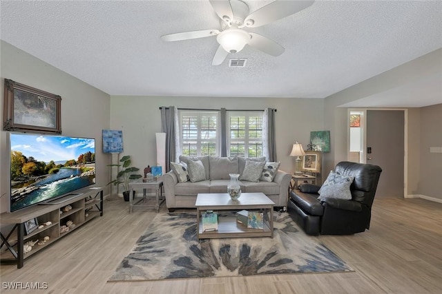 3822 Palm Tree Blvd, Cape Coral, FL 33904 - living area with a textured ceiling, light wood-type flooring, and a ceiling fan