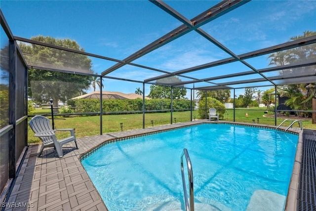 3822 Palm Tree Blvd, Cape Coral, FL 33904 - outdoor pool featuring glass enclosure and a lawn