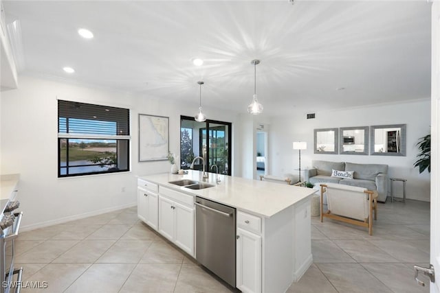 12003 Hawthorn Lake Dr Unit 101, Fort Myers, FL 33913 - kitchen with appliances with stainless steel finishes, a sink, white cabinets, light countertops, and recessed lighting