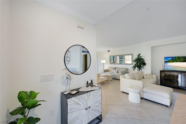 12003 Hawthorn Lake Dr Unit 101, Fort Myers, FL 33913 - living area with crown molding and light tile patterned flooring