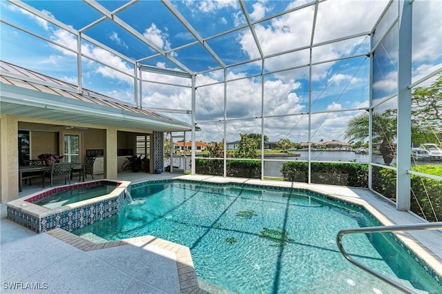 414 Caicos Dr, Punta Gorda, FL 33950 - view of pool with a patio, glass enclosure, and a pool with connected hot tub