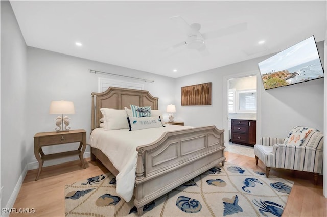 523 107th Ave N, Naples, FL 34108 - bedroom with light wood finished floors, baseboards, recessed lighting, and a ceiling fan