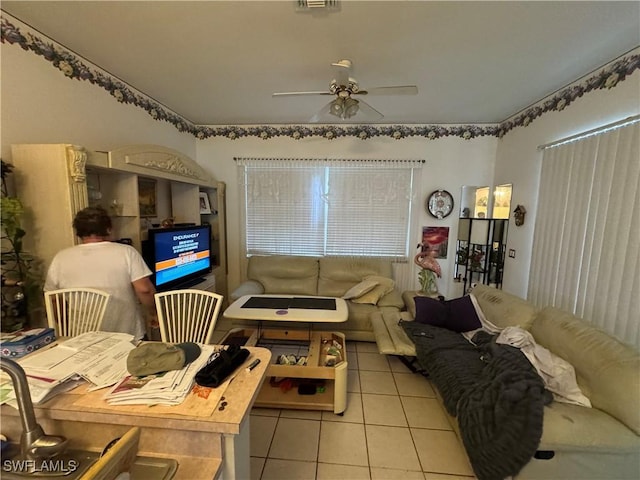 3430 Allegheny Ct, Naples, FL 34120 - living room featuring light tile patterned flooring and ceiling fan