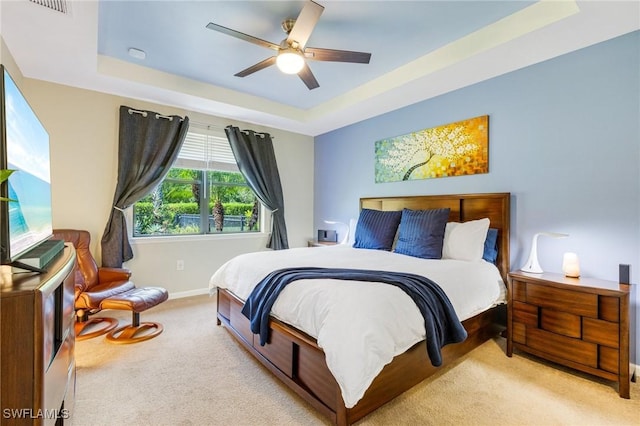 6624 Palmerston Dr, Fort Myers, FL 33966 - bedroom with a tray ceiling, carpet flooring, baseboards, and ceiling fan
