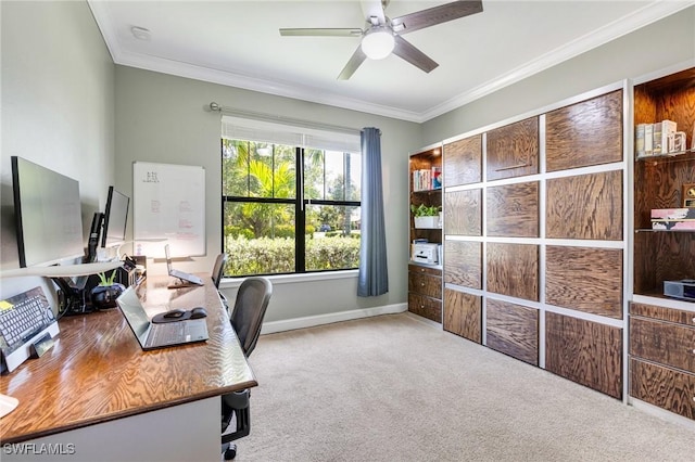 6624 Palmerston Dr, Fort Myers, FL 33966 - home office featuring carpet, ceiling fan, crown molding, and baseboards
