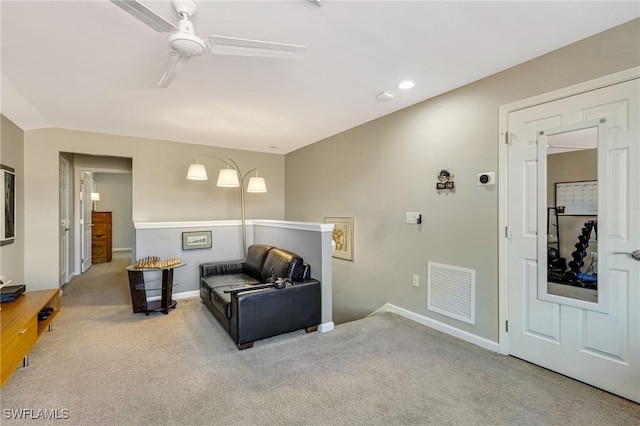 6624 Palmerston Dr, Fort Myers, FL 33966 - living room featuring carpet flooring, a ceiling fan, baseboards, and recessed lighting