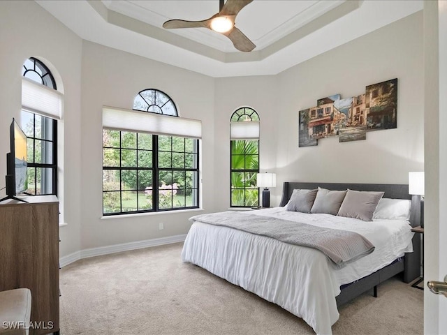2360 19th St SW, Naples, FL 34117 - bedroom with carpet, a tray ceiling, ceiling fan, and baseboards