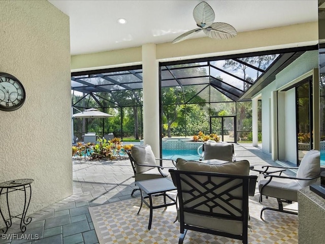 2360 19th St SW, Naples, FL 34117 - view of patio featuring ceiling fan, an outdoor pool, outdoor lounge area, and a lanai