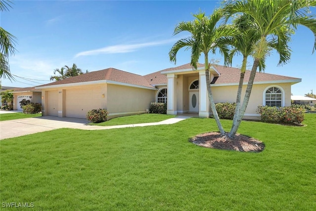 3317 SW 5th Pl, Cape Coral, FL 33914 - view of front facade with stucco siding, a front lawn, concrete driveway, and an attached garage