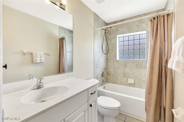3317 SW 5th Pl, Cape Coral, FL 33914 - bathroom featuring vanity, shower / bath combination with curtain, and tile patterned flooring