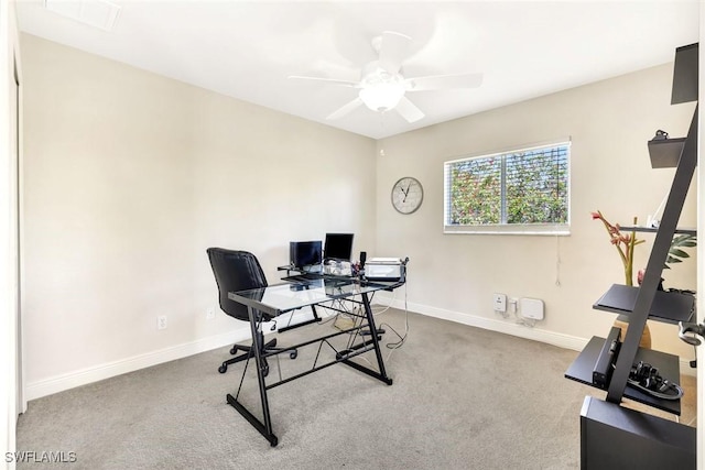 3317 SW 5th Pl, Cape Coral, FL 33914 - home office featuring a ceiling fan and carpet flooring
