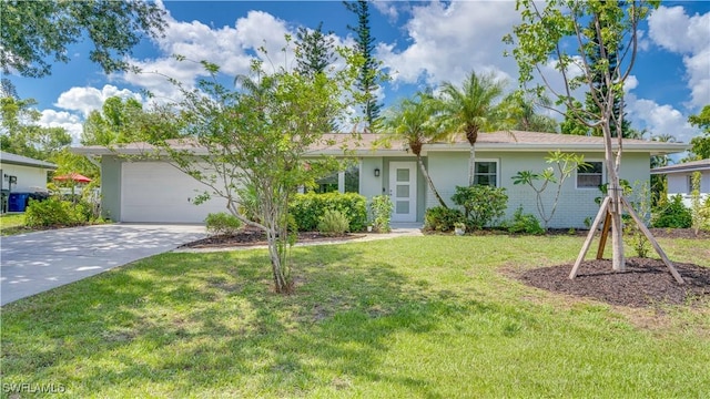 1682 S Flossmoor Rd, Fort Myers, FL 33919 - ranch-style home with driveway, an attached garage, a front yard, and stucco siding