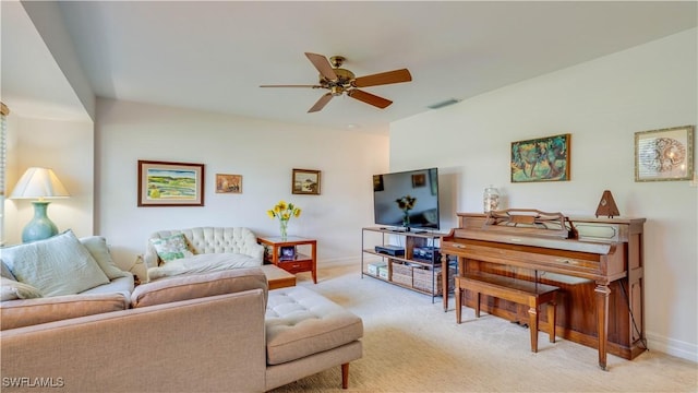 1682 S Flossmoor Rd, Fort Myers, FL 33919 - living area featuring a ceiling fan, light carpet, and baseboards