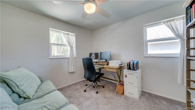1682 S Flossmoor Rd, Fort Myers, FL 33919 - office area with light carpet, a ceiling fan, and baseboards
