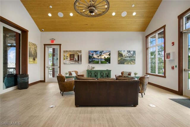 17811 Palmetto Pass Ln, Punta Gorda, FL 33982 - living area with vaulted ceiling, light wood finished floors, wood ceiling, and recessed lighting