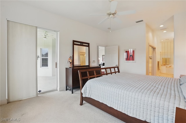 878 Vistana Cir Unit 50, Naples, FL 34119 - bedroom with carpet floors, recessed lighting, ceiling fan, and connected bathroom