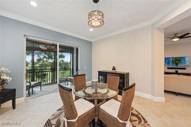 9022 Cascada Way Unit 201, Naples, FL 34114 - dining room featuring light tile patterned floors, baseboards, ornamental molding, a chandelier, and recessed lighting