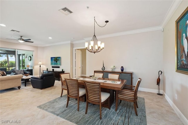 9022 Cascada Way Unit 201, Naples, FL 34114 - dining area featuring light tile patterned floors, a chandelier, ornamental molding, baseboards, and recessed lighting