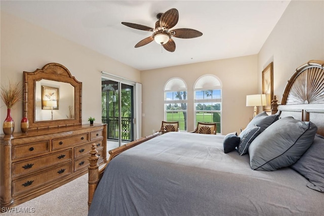 9022 Cascada Way Unit 201, Naples, FL 34114 - carpeted bedroom featuring access to outside and a ceiling fan