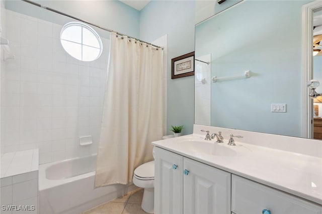 9022 Cascada Way Unit 201, Naples, FL 34114 - bathroom with vanity, toilet, shower / bathtub combination with curtain, and tile patterned flooring