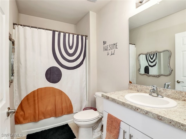 1036 Alaska Ave, Lehigh Acres, FL 33971 - full bath featuring vanity, toilet, tile patterned flooring, and shower / tub combo with curtain