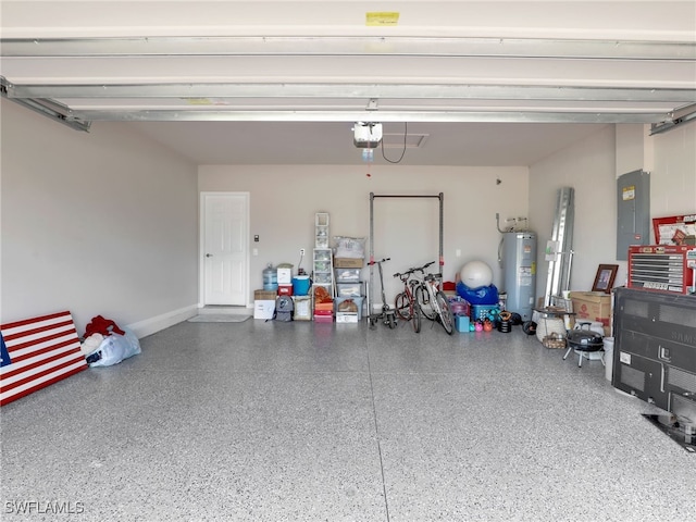 1036 Alaska Ave, Lehigh Acres, FL 33971 - garage featuring electric water heater, electric panel, and a garage door opener
