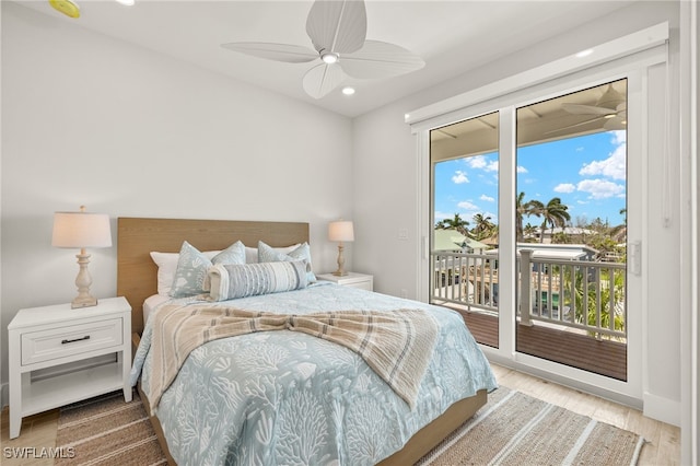 5583 Estero Blvd, Fort Myers Beach, FL 33931 - bedroom featuring access to outside, wood finished floors, recessed lighting, and a ceiling fan