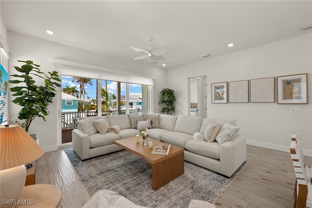 5583 Estero Blvd, Fort Myers Beach, FL 33931 - living area with a ceiling fan, light wood-style flooring, and recessed lighting