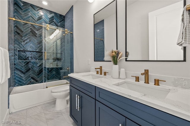 5583 Estero Blvd, Fort Myers Beach, FL 33931 - full bath featuring enclosed tub / shower combo, double vanity, and marble finish floors