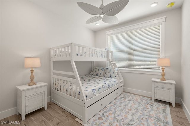 5583 Estero Blvd, Fort Myers Beach, FL 33931 - bedroom featuring light wood-type flooring, ceiling fan, and recessed lighting