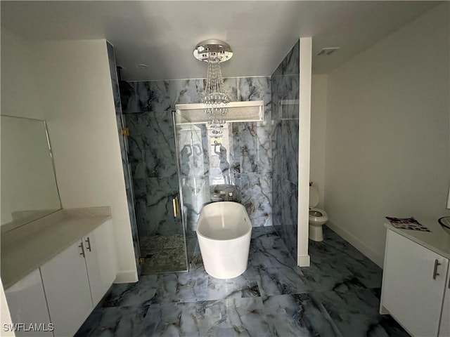 363 SW 24th Ct, Cape Coral, FL 33991 - full bath with vanity, marble look tiles, a marble finish shower, a soaking tub, and toilet