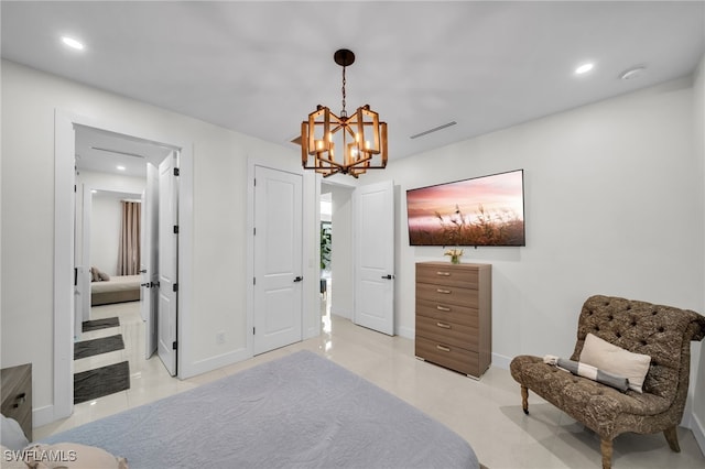 2405 SW 11th Ave, Cape Coral, FL 33991 - bedroom with a chandelier, baseboards, recessed lighting, and connected bathroom