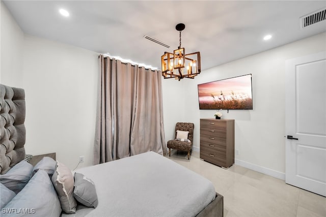2405 SW 11th Ave, Cape Coral, FL 33991 - bedroom with a chandelier, recessed lighting, baseboards, and light tile patterned floors
