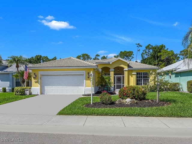 2040 Embarcadero Way N, Fort Myers, FL 33917 - single story home featuring an attached garage, stucco siding, concrete driveway, a tiled roof, and a front yard