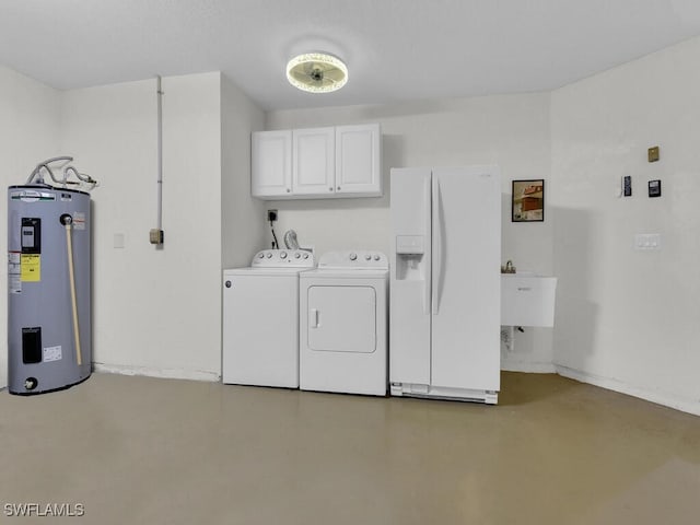 2040 Embarcadero Way N, Fort Myers, FL 33917 - laundry area with water heater, washer and clothes dryer, cabinet space, and baseboards