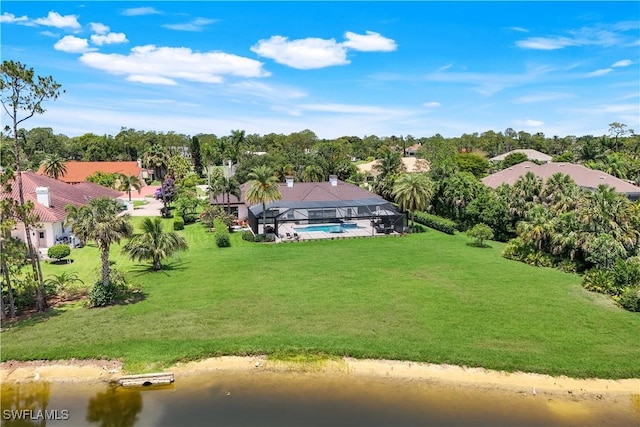 4701 Oak Leaf Dr, Naples, FL 34119 - bird's eye view of a large body of water, a pool, and a tree filled landscape
