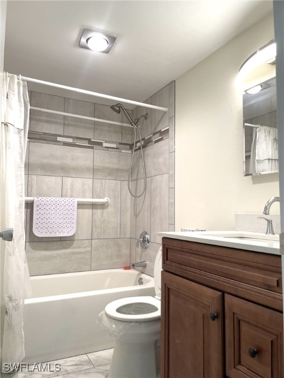 325 Charlemagne Blvd Unit B207, Naples, FL 34112 - bathroom featuring shower / bathtub combination with curtain, vanity, marble finish flooring, and toilet