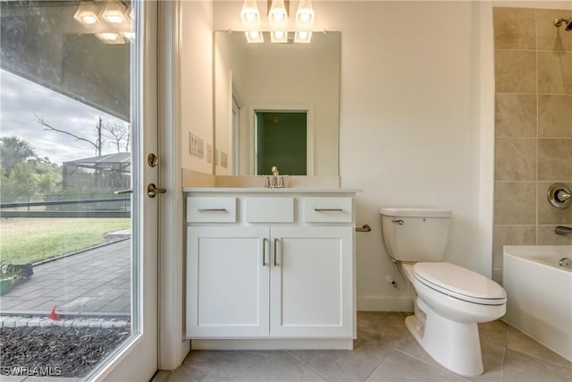 11260 Canopy Loop, Fort Myers, FL 33913 - bathroom featuring toilet, vanity, tile patterned floors, shower / bath combination, and baseboards