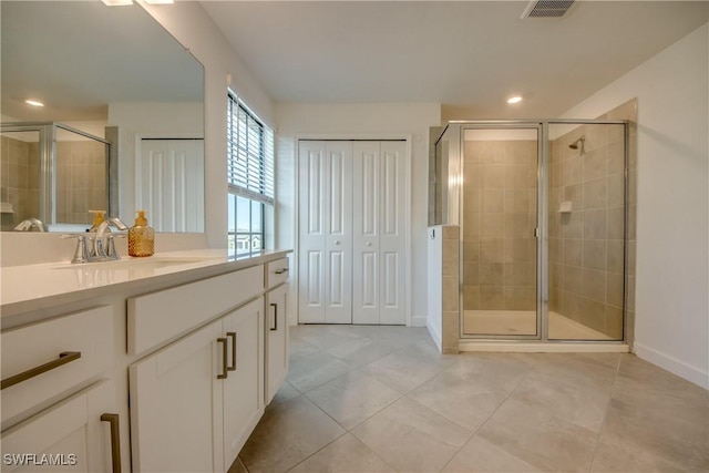 11260 Canopy Loop, Fort Myers, FL 33913 - full bathroom featuring vanity, a shower stall, tile patterned flooring, and recessed lighting