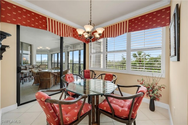 11640 Court Of Palms Unit 103, Fort Myers, FL 33908 - tiled dining area with baseboards, a chandelier, and ornamental molding