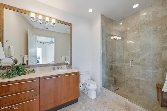 13675 Vanderbilt Dr Ph 1105, Naples, FL 34110 - bathroom with toilet, a shower stall, vanity, and recessed lighting