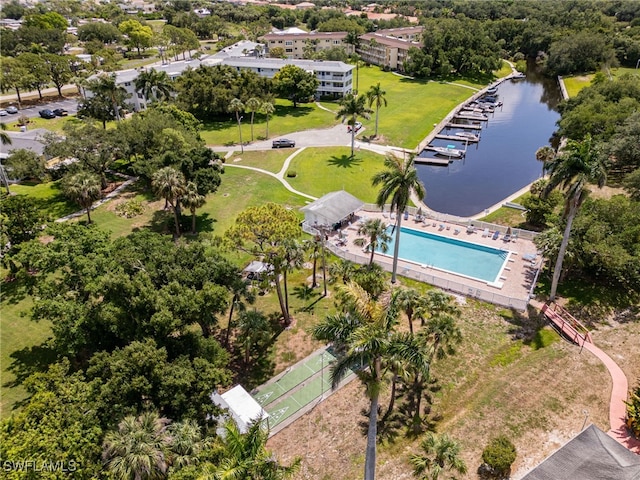 1415 Tropic Ter Unit 1415, North Fort Myers, FL 33903 - drone / aerial view of a nearby body of water and a pool area