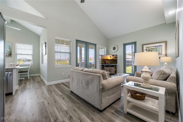 910 Gen George Patton Ave, Labelle, FL 33935 - living area with high vaulted ceiling, light wood-type flooring, french doors, and baseboards