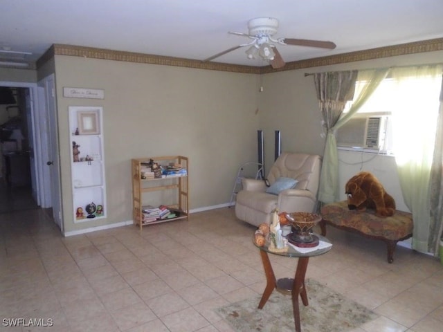 2956 Powell St, Fort Myers, FL 33901 - sitting room featuring ceiling fan, light tile patterned floors, cooling unit, and baseboards