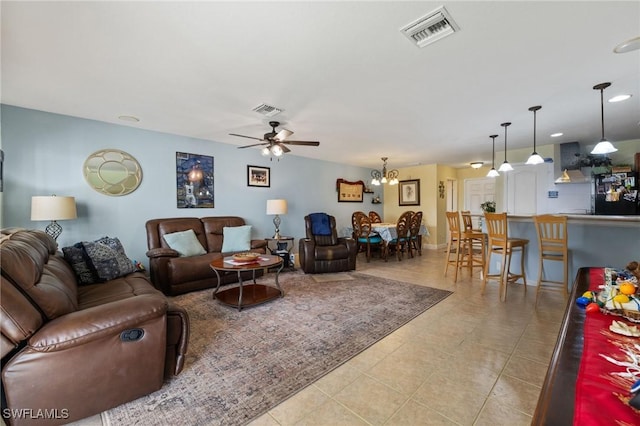 15120 Piping Plover Ct Unit 102, North Fort Myers, FL 33917 - living room featuring ceiling fan, light tile patterned flooring, and recessed lighting