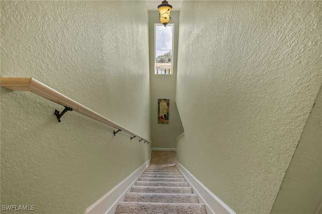 15120 Piping Plover Ct Unit 102, North Fort Myers, FL 33917 - stairs featuring a textured wall, carpet flooring, and baseboards