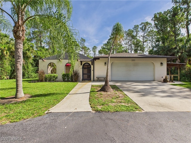 321 20th Ave NW, Naples, FL 34120 - view of front of property featuring stucco siding, an attached garage, driveway, and a front lawn