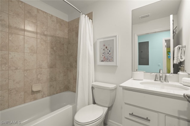 15960 Grassland Ln Unit 2726, Punta Gorda, FL 33982 - bathroom featuring shower / bath combination with curtain, toilet, vanity, and electric panel